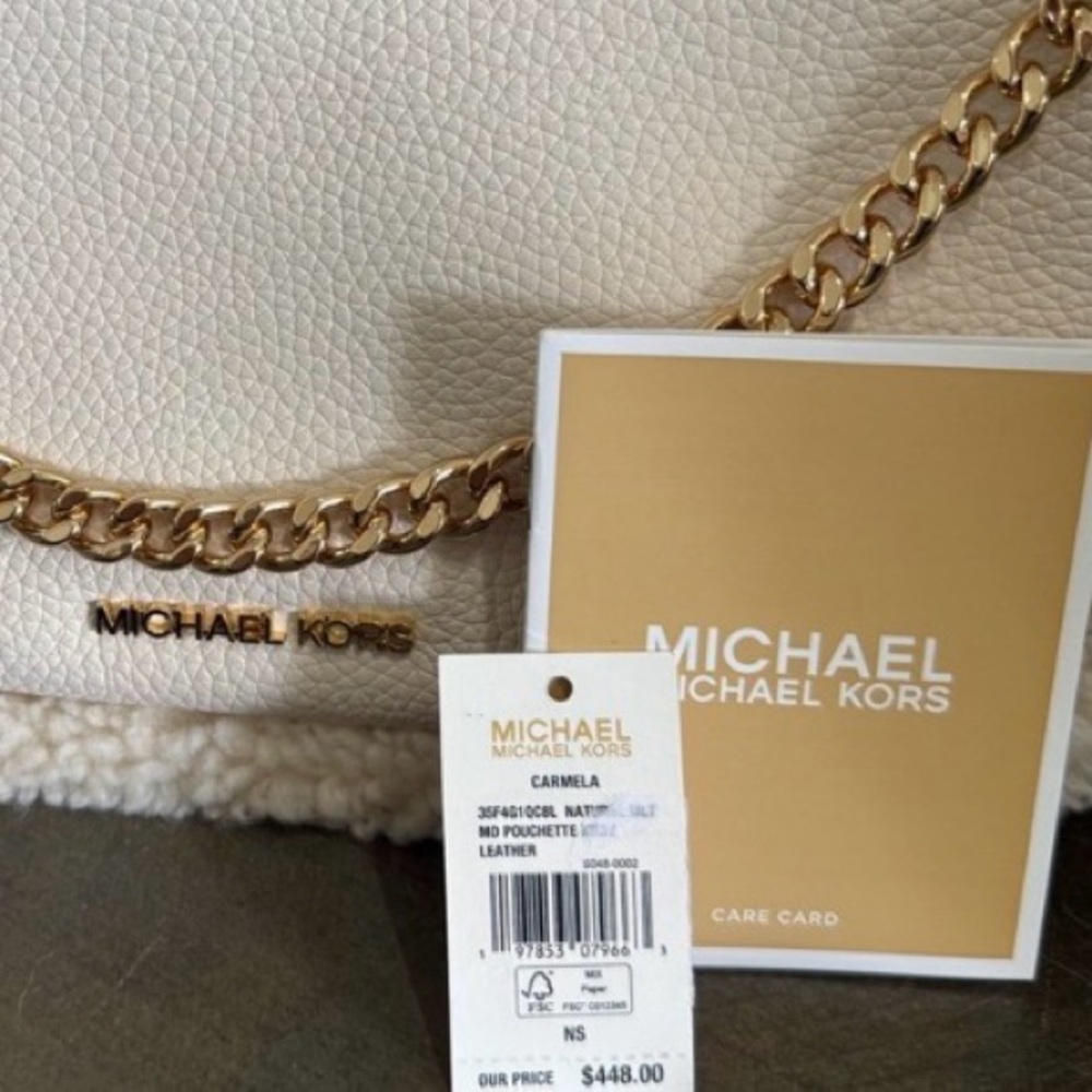 Michael Kors Carmela Leather Shearling Trim Bag With Detachable Strap NEW - Picture 6 of 7